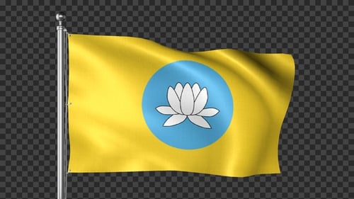 Waving Golden Buddhist Flag with Lotus Flower Icon