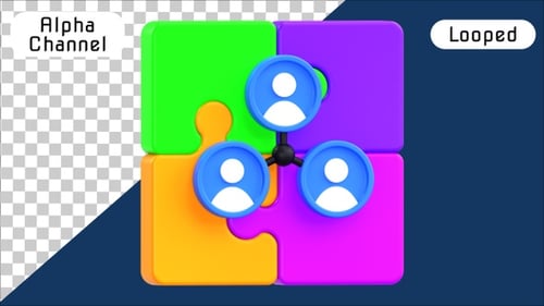 3D Teamwork Puzzle Collaboration Animation | Alpha Channel