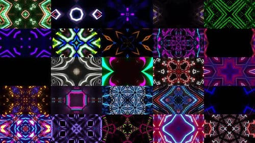 Dynamic Neon Kaleidoscope Geometric Backgrounds Pack