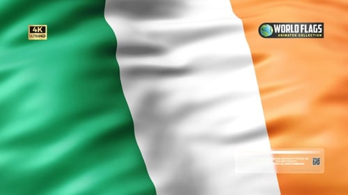 Waving Irish National Flag Seamless Loop Animation