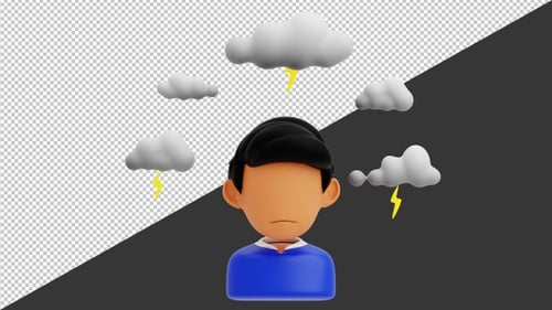 3D Animation of Sad Stressed Man Depression Dizziness | Alpha Channel