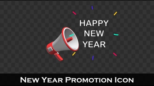 3D Megaphone Announces Happy New Year Message with Confetti