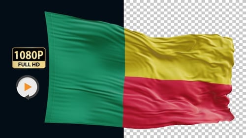Benin National Flag Waving Loop with Realistic Fabric Texture