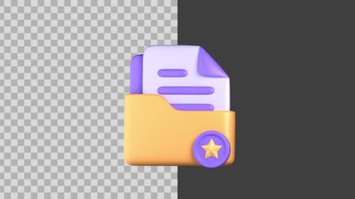 3D Animated Folder with Star and Documents Icon
