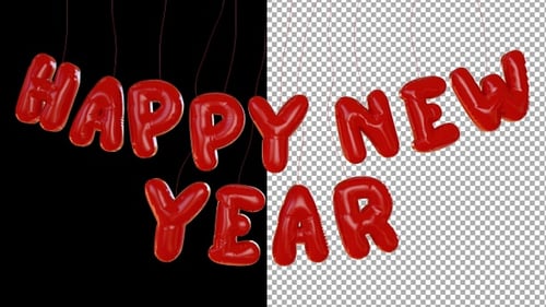 Happy New Year Red Balloon Letters Title Animation