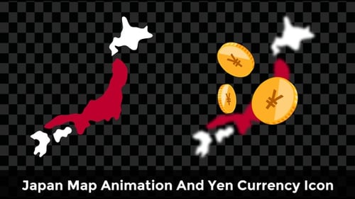 Animated Japan Map Revealing Flying Yen Currency Coins