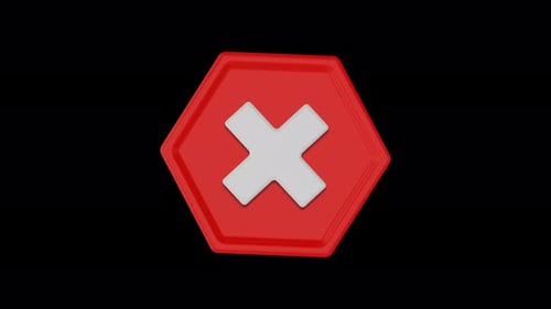 Red cross error indicator animation on transparent background