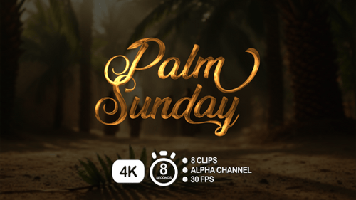 Animated Golden Cursive Palm Sunday Title for Religious Events