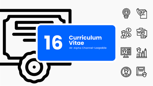 Animierte Lebenslauf-Symbole — Lebenslauf, Vorstellungsgespräch, Einstellung (16 MOV, 4K)