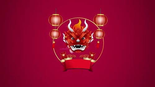 Chinese New Year Dragon Head with Lanterns Celebration Animation