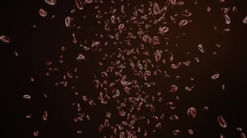 Abstract realistic 3D coffee beans explosion in slow motion loop Background.