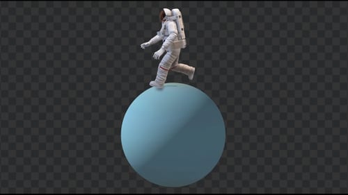 Running Astronaut in Uranus Surface, Loop + Alpha Channel