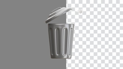 3D Animation of Trash Can With Papers and Bottles Thrown In | Alpha Channel