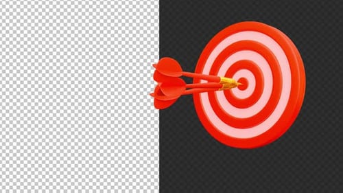 3D Dart Hitting Target with Alpha Channel Reveal