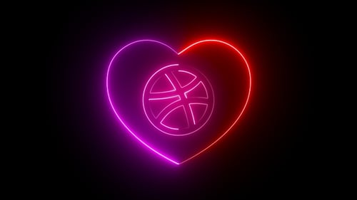 Animated Neon Heart Outline with Peace Sign