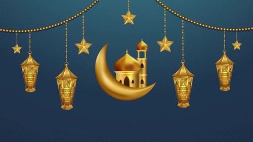 Eid Mubarak Background With Realistic Golden Lanterns