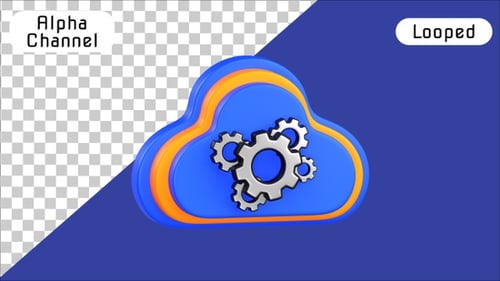 3D Cloud Computing System Gears Animation | Alpha Channel