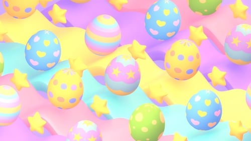 Animated Pastel Easter Eggs and Stars Festive Looping Background
