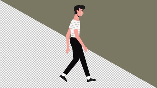 Flat Design Animated Street Walk Cycle with Day-Night Transition