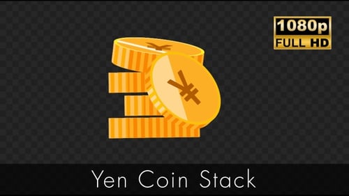 Animated Flat Design Golden Coins with Yen Symbol