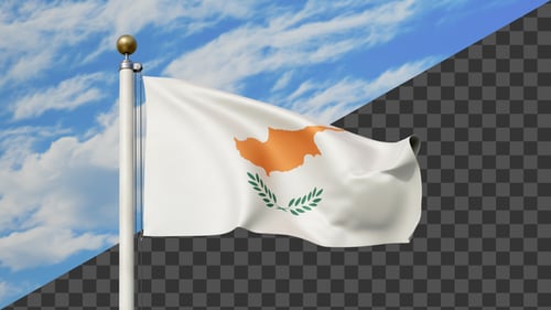 Realistic Cyprus Flag Waving Animation on Flagpole