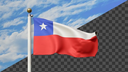 Realistic Waving Chilean Flag on Alpha Background