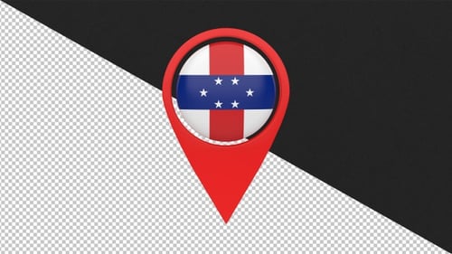 Animated 3D Map Pin with Netherlands Antilles Flag