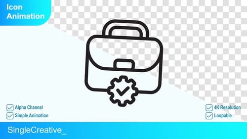 Animated Briefcase Icon with Gear and Checkmark Progress