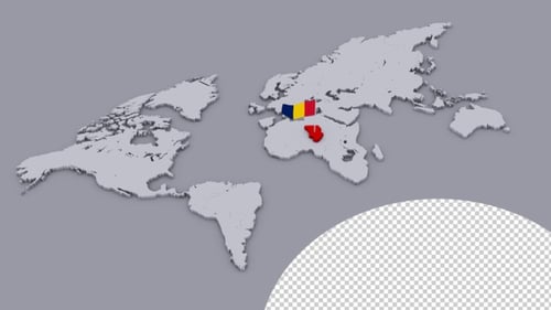 Modern 3D World Map Zoom with Country Flag and Pin