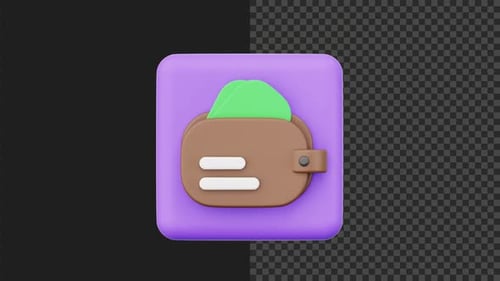 3D Animated Rotating Wallet with Money Icon