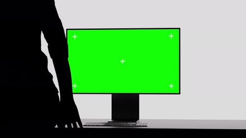 Office Desk Monitor Green Screen Mockup with Person | Motion Graphics Footage
