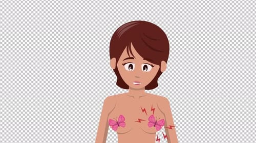 Animated Woman Illustrating Breast Discomfort and Pain