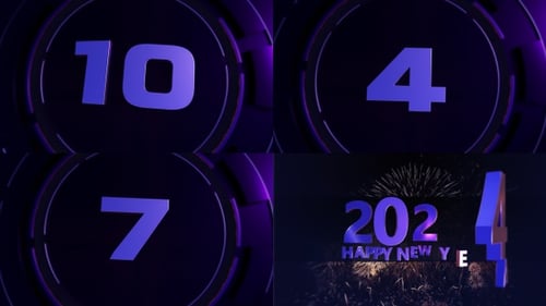 Happy New Year 2024 Countdown with Fireworks