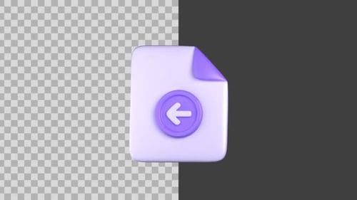 3D Animated Document Icon with Back Arrow Symbol