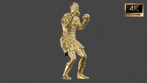 Golden 3D Boxer Statue Rotating on Alpha Channel