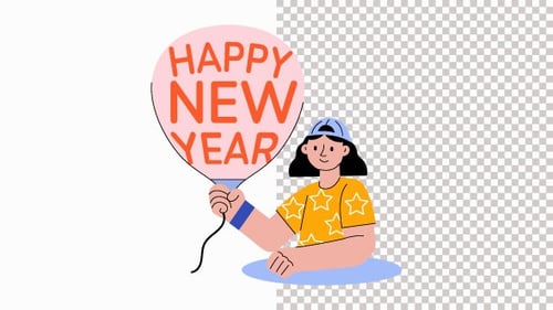 Alpha-Kanal mit Ballon-Animation für Mädchen mit Frohes Neues Jahr