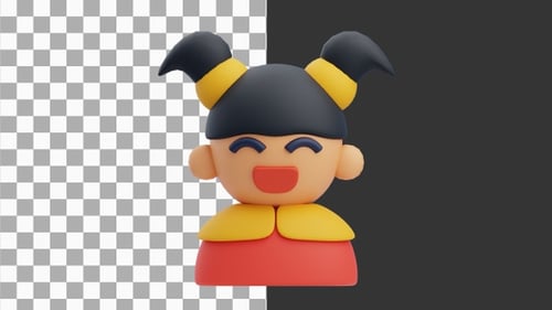 Animation 3D d'une jeune fille souriante | Alpha Channel
