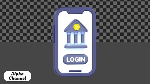 Mobile Banking Login 3D Animation | Alpha Channel