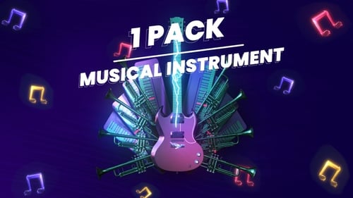 Animated Electric Guitar and Music Instruments Reveal