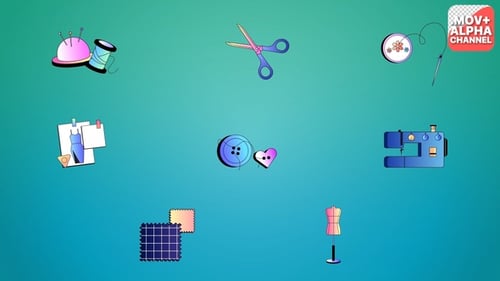 Animated Flat Design Fashion and Sewing Icons