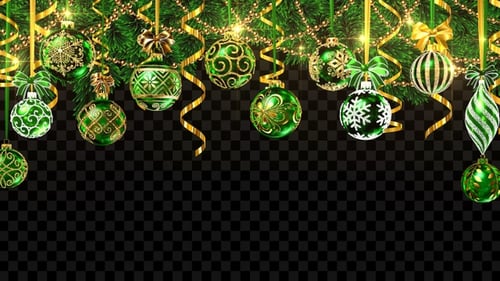 Animated Christmas Decorations with Green and Gold