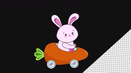 Cute Rabbit on the carrot 2D | Alpha Channel