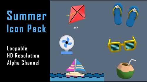 Animated 3D Summer Holiday Icons with Transparent Background