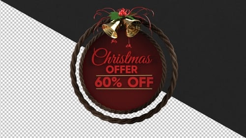 3D Christmas Sale Discount Tag with Holiday Bells