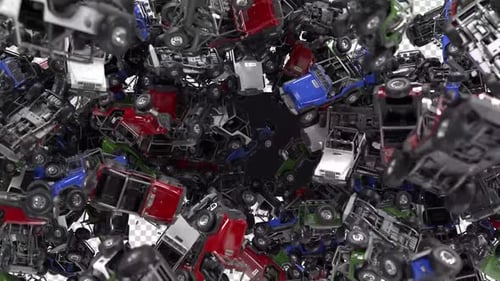 Colorful 3D Jeeps Tumbling Screen Reveal Transition