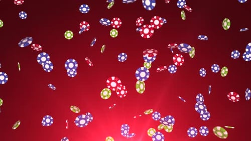 Fallender Regen von Pocker Chips mit dramatisch Beleuchtung, Gewinner: 4K-3D-Alpha-Screen-Loop-Animation.