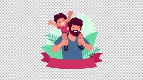 Animated Father and Son with Decorative Ribbon Element
