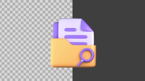 Animated 3D Folder Icon with Search Magnifying Glass