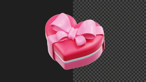 3D Pink Heart Shape Gift Animation Transparent Background