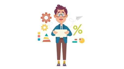 Animated Man Presenting Business Infographics and Data